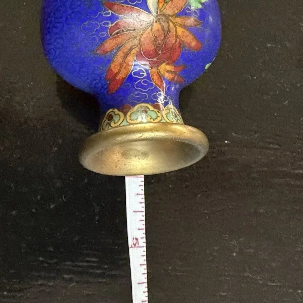 Vintage Chinese Cloisonne Enamel Vase Lidded Brass Enamel Flower Motifs Decor